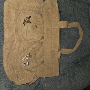 Hot Topic Tan Corduroy Tote with Butterfly Design